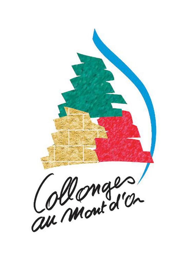 Le logo actuel de la commune de Collonges au Mont d'Or est constitué de 3 triangles de couleur verts pour l'environnement arboré, de la pierre dorée pour le bâti patrimonial et de la couleur rouge pour représenter la Saône.