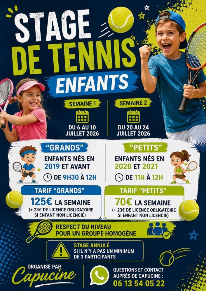 affiche stage de tennis enfants